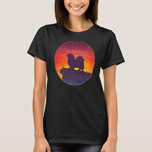Tibeter Spaniel Dog Sunset T-Shirt (Vorderseite)