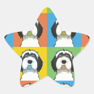 Tibeter Terrier Cartoon Pop-Art Stern-Aufkleber