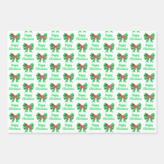 Tibeter Terrier Christmas Dog & Green Bow Geschenkpapier Set (Vorderseite 3)