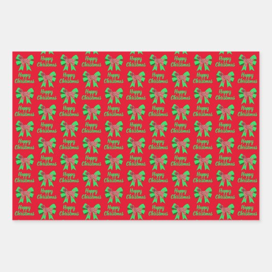 Tibeter Terrier Christmas Dog & Green Bow Geschenkpapier Set (Vorderseite)