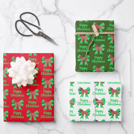 Tibeter Terrier Christmas Dog & Green Bow Geschenkpapier Set (Vorderseite)