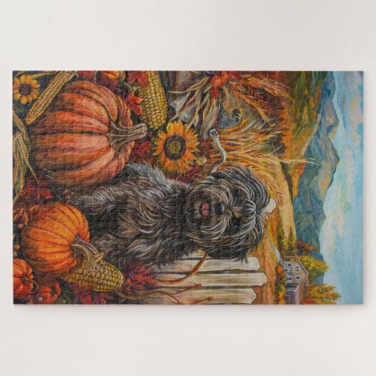 Tibeter Terrier Dog Herbsternte Erntedank Puzzle (Horizontal)