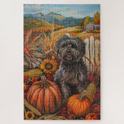 Tibeter Terrier Dog Herbsternte Erntedank Puzzle (Vertikal)