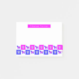 Tibeter Terrier Dog & Paw Print Hot Pink & Blue Post-it Klebezettel