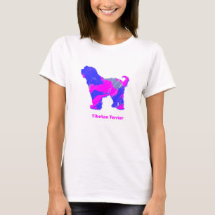 Tibeter Terrier Dog Silhouette heiß rosa und blau T-Shirt
