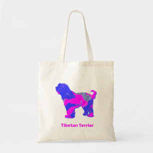 Tibeter Terrier Dog Silhouette heiß rosa und blau Tragetasche