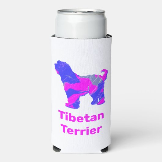 Tibeter Terrier Dog Silhouette Hot Pink & Blue Selters Dosenkühler (Seltzer Vorderseite)