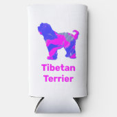Tibeter Terrier Dog Silhouette Hot Pink & Blue Selters Dosenkühler (Vorderseite)