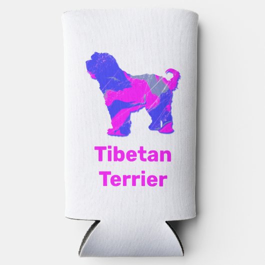 Tibeter Terrier Dog Silhouette Hot Pink & Blue Selters Dosenkühler (Vorderseite)