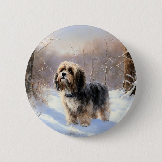 Tibeter Terrier Let It Snow Weihnachten Button (Vorderseite)