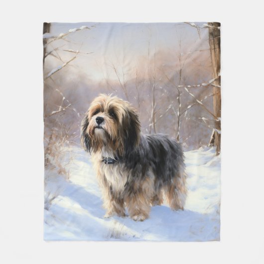 Tibeter Terrier Let It Snow Weihnachten Fleecedecke (Vorderseite)