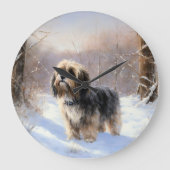 Tibeter Terrier Let It Snow Weihnachten Große Wanduhr (Vorderseite)