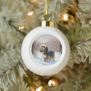 Tibeter Terrier Let It Snow Weihnachten Keramik Kugel-Ornament
