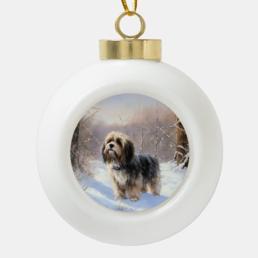 Tibeter Terrier Let It Snow Weihnachten Keramik Kugel-Ornament (Vorderseite)
