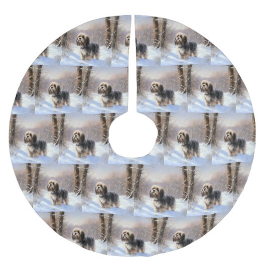 Tibeter Terrier Let It Snow Weihnachten Polyester Weihnachtsbaumdecke (Vorderseite)