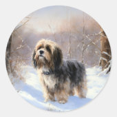 Tibeter Terrier Let It Snow Weihnachten Runder Aufkleber (Vorderseite)