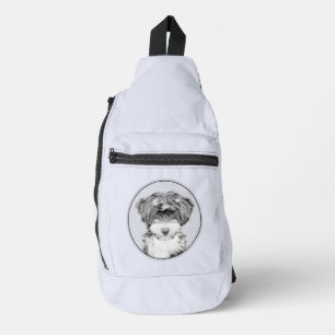 Tibeter Terrier Painting Black and White Dog Art Crossbody Bag