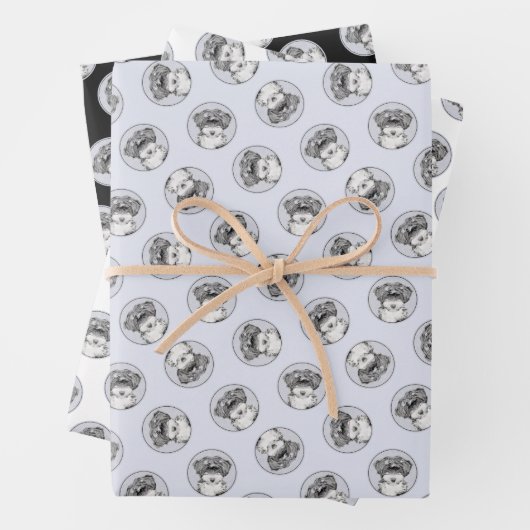 Tibeter Terrier Painting Black and White Dog Art Geschenkpapier Set (Beispiel)