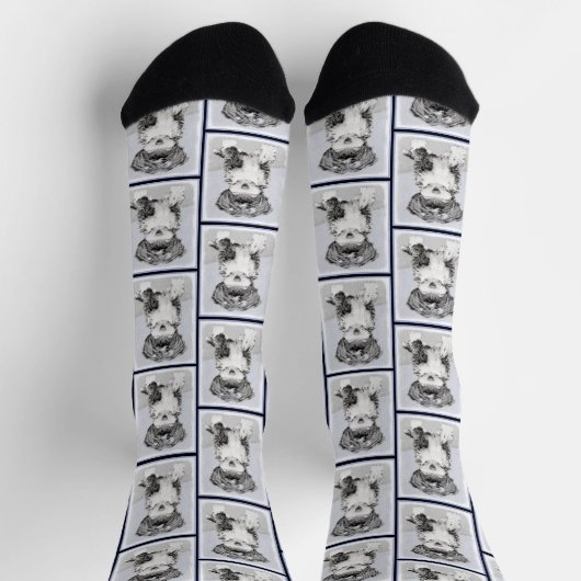 Tibeter Terrier Painting Black and White Dog Art Socken (Oben)