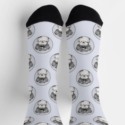 Tibeter Terrier Painting Black and White Dog Art Socken (Oben)