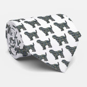 Tibeter Terrier Silhouette Hund Gelb & Blau Weiß Krawatte (Gerollt)