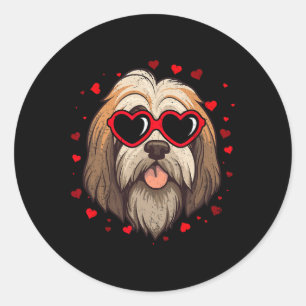 Tibeter Terrier Valentine Herz Niedliche Hundelieb Runder Aufkleber