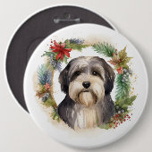 Tibeter Terrier Weihnachtskranz Festliche Jungfrau Button (Vorne & Hinten)