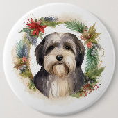 Tibeter Terrier Weihnachtskranz Festliche Jungfrau Button (Vorderseite)