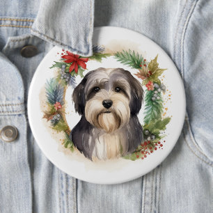 Tibeter Terrier Weihnachtskranz Festliche Jungfrau Button