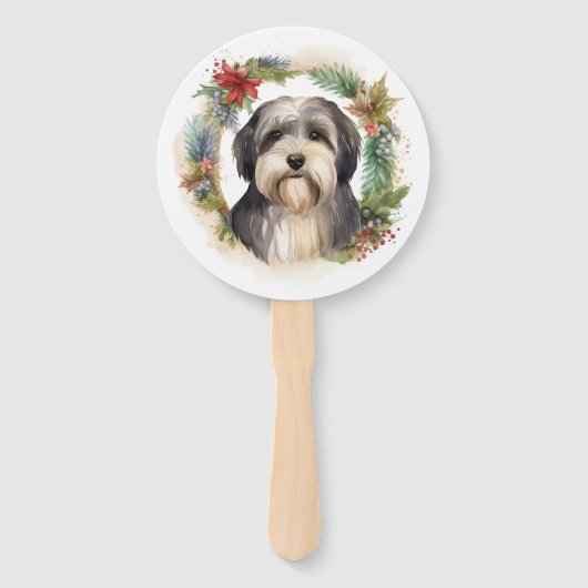 Tibeter Terrier Weihnachtskranz Festliche Jungfrau Fächer (Rückseite)