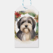 Tibeter Terrier Weihnachtskranz Festliche Jungfrau Geschenkanhänger (Rückseite)