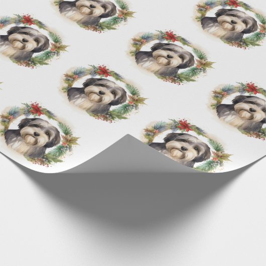 Tibeter Terrier Weihnachtskranz Festliche Jungfrau Geschenkpapier (Ecke)