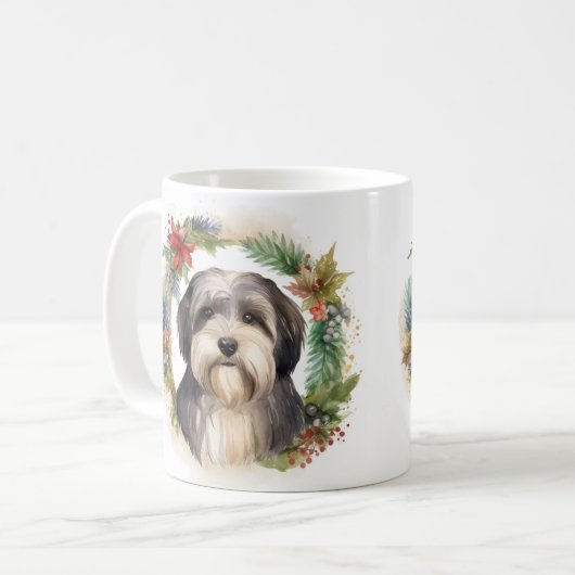 Tibeter Terrier Weihnachtskranz Festliche Jungfrau Kaffeetasse (Vorderseite Links)