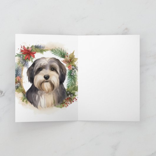Tibeter Terrier Weihnachtskranz Festliche Jungfrau Karte (Innenseite)