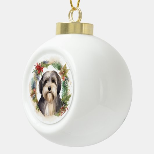 Tibeter Terrier Weihnachtskranz Festliche Jungfrau Keramik Kugel-Ornament (Rechts)