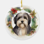 Tibeter Terrier Weihnachtskranz Festliche Jungfrau Keramik Ornament (Hinten)