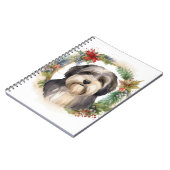 Tibeter Terrier Weihnachtskranz Festliche Jungfrau Notizblock (Linke Seite)