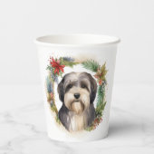 Tibeter Terrier Weihnachtskranz Festliche Jungfrau Pappbecher (Rückseite)