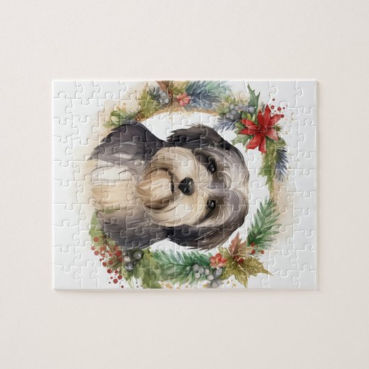 Tibeter Terrier Weihnachtskranz Festliche Jungfrau Puzzle (Horizontal)