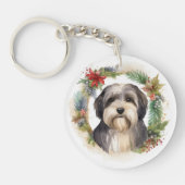 Tibeter Terrier Weihnachtskranz Festliche Jungfrau Schlüsselanhänger (Vorderseite)