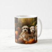 Tibeter Terrier Welpe Herbst Kürbis Kaffeetasse (VorderseiteRechts)