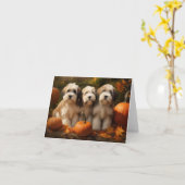 Tibeter Terrier Welpe Herbst Kürbis Karte (Gelbe Blume)