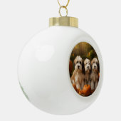 Tibeter Terrier Welpe Herbst Kürbis Keramik Kugel-Ornament (Links)