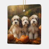 Tibeter Terrier Welpe Herbst Kürbis Keramikornament (Links)