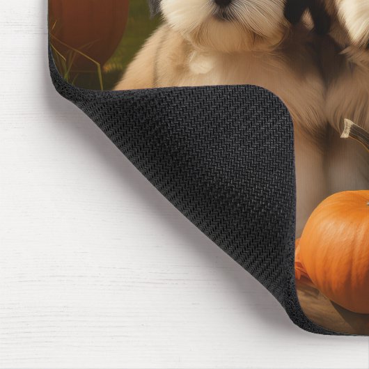 Tibeter Terrier Welpe Herbst Kürbis Mousepad (Ecke)