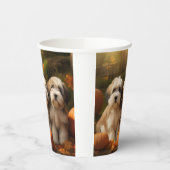 Tibeter Terrier Welpe Herbst Kürbis Pappbecher (Links)