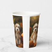 Tibeter Terrier Welpe Herbst Kürbis Pappbecher (Rechts)