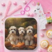 Tibeter Terrier Welpe Herbst Kürbis Pappteller (Party)