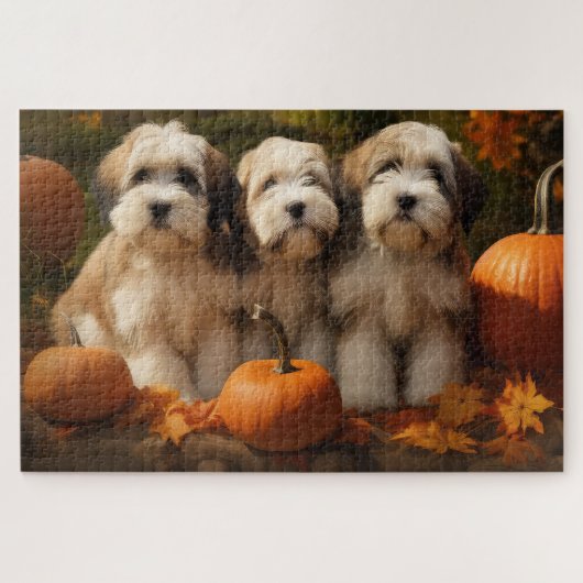 Tibeter Terrier Welpe Herbst Kürbis Puzzle (Horizontal)