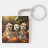 Tibeter Terrier Welpe Herbst Kürbis Schlüsselanhänger (Rückseite)